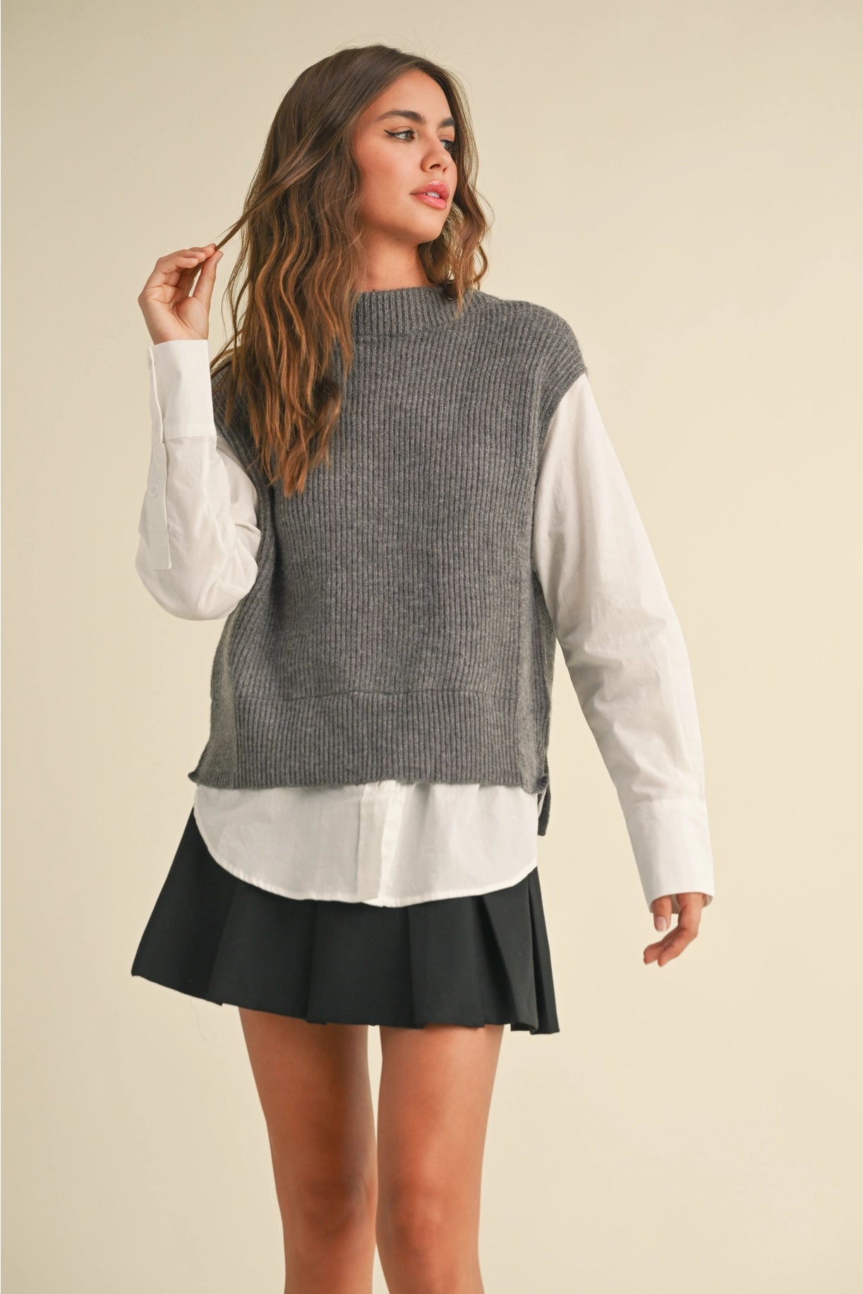 Gray Sweater and Shirts Combo Top – Olivine Boutique