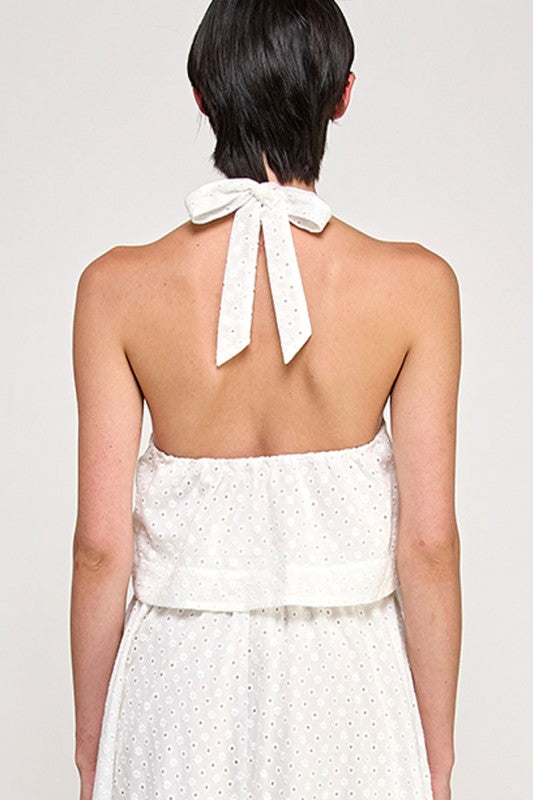 Eyelet Cotton Halter Tie-Back Top