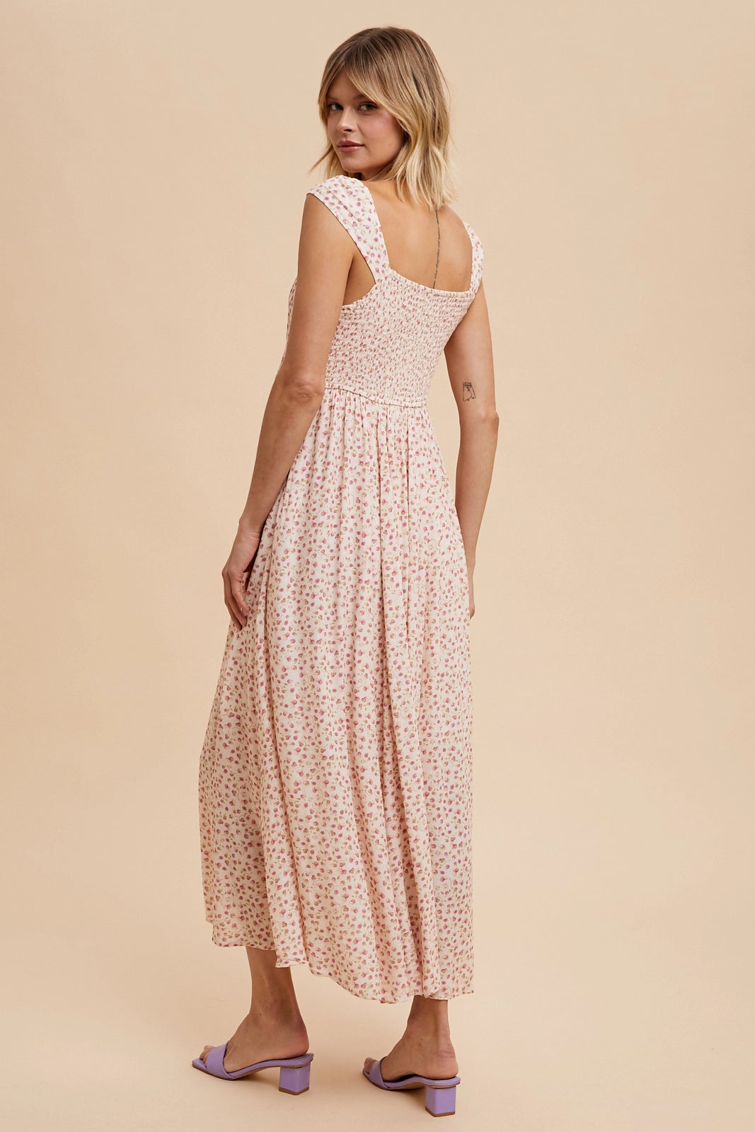 Lavender Viscose Button Down Floral Dress