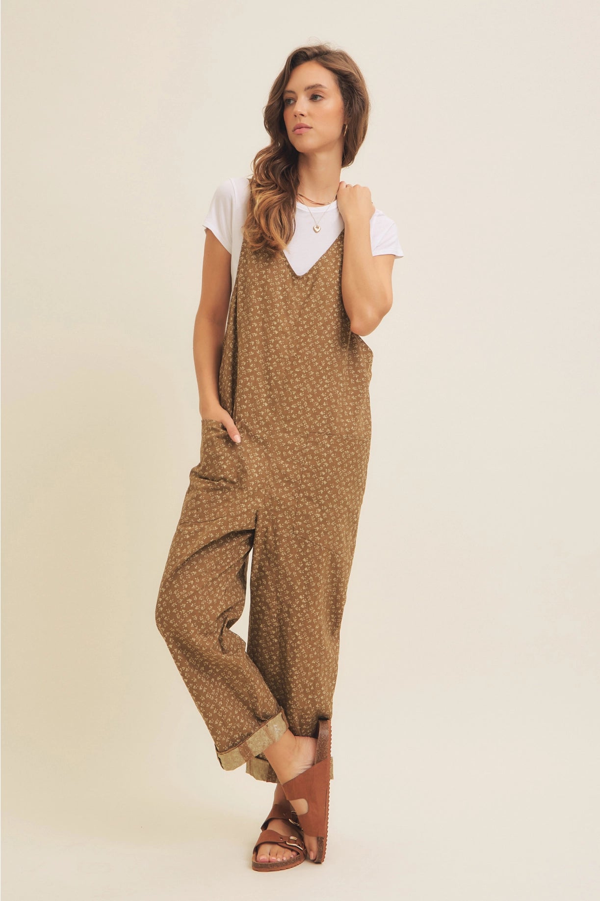 Cotton Washed Ditsy Floral Relaxed Fit Jumpsuits