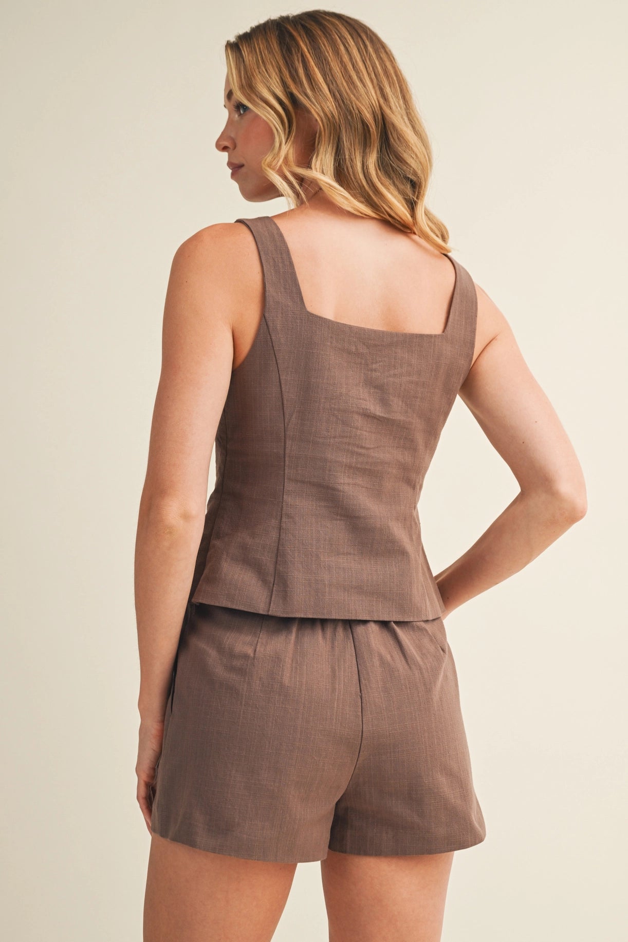 Tailored Square Neck Button Through Top