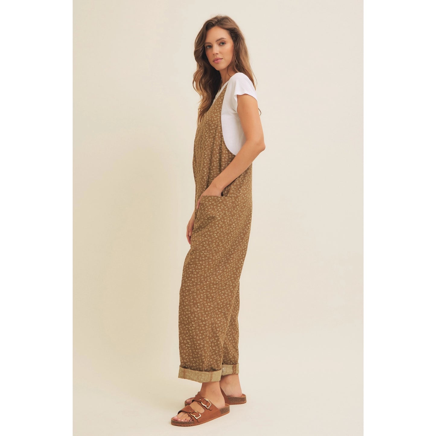 Cotton Washed Ditsy Floral Relaxed Fit Jumpsuits