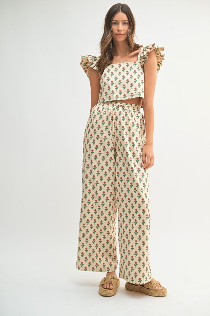 Sleeveless Cream Floral Print Set