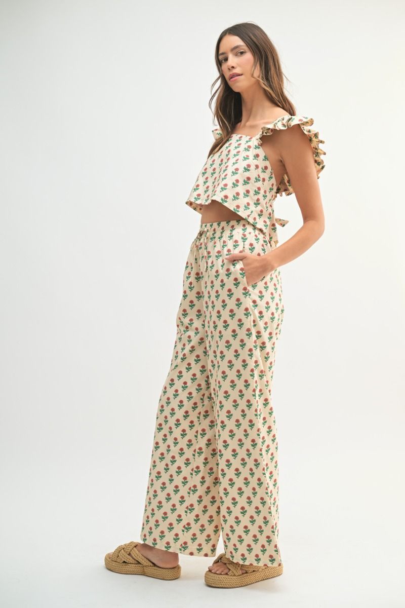 Sleeveless Cream Floral Print Set