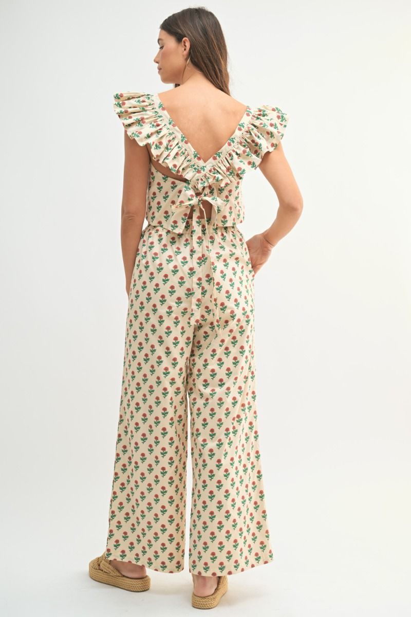 Sleeveless Cream Floral Print Set