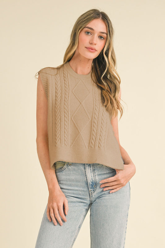 Taupe Cable Knit Side Tie Sweater