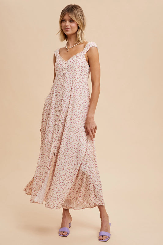 Lavender Viscose Button Down Floral Dress
