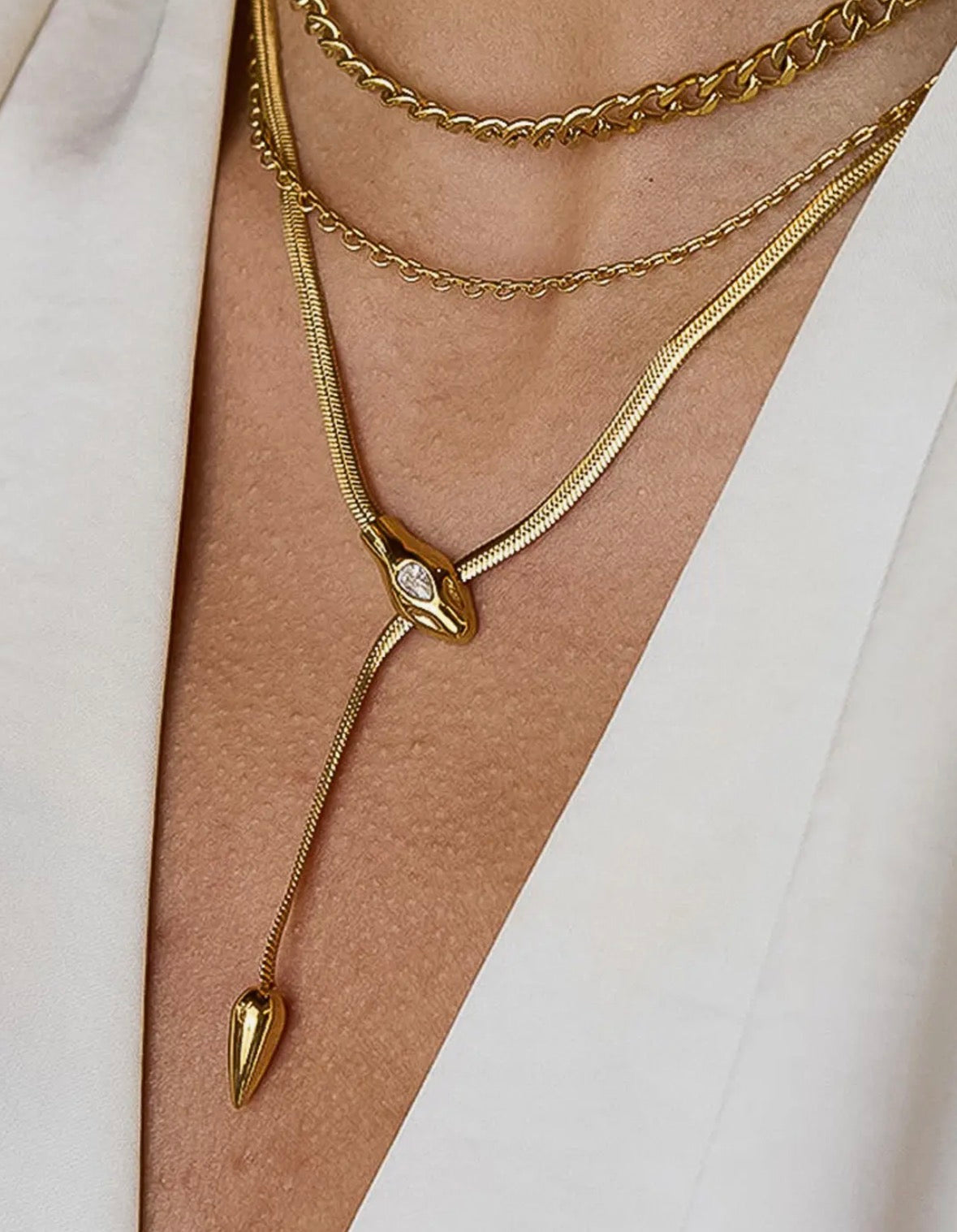 18K Gold Non-Tarnish Serpent Y Lariat Necklace