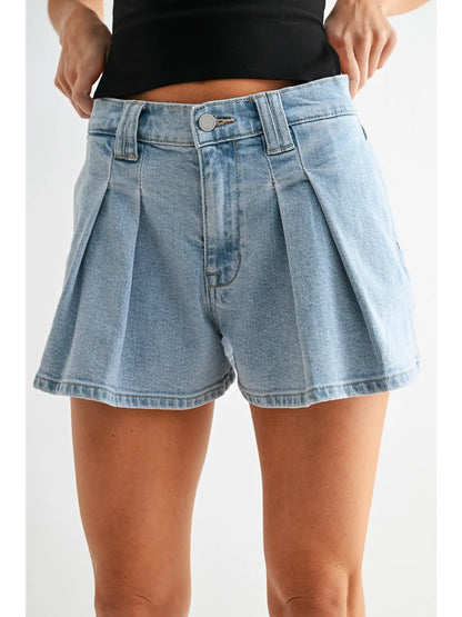 Pleated Bubble Denim Short