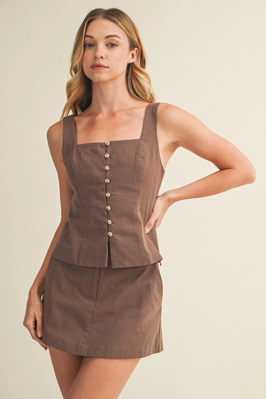 Tailored Square Neck Button Through Top