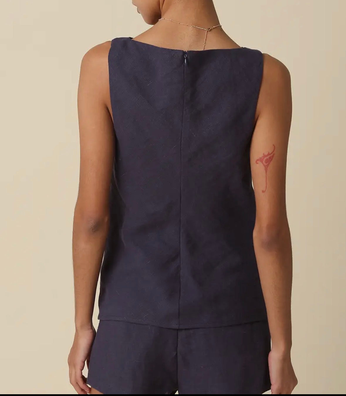 Navy Linen Sleeveless Top