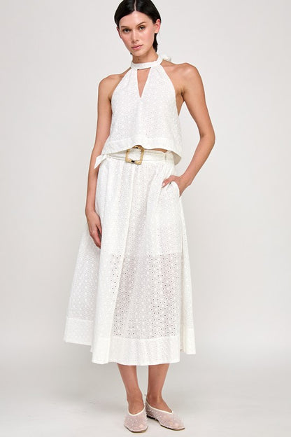Eyelet Cotton Halter Tie-Back Top