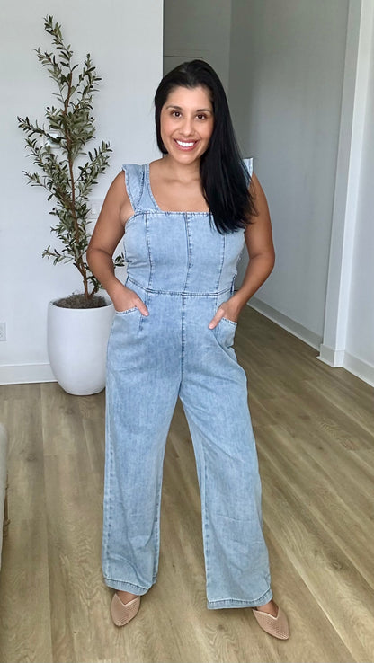 Open-Back Denim Jumpsuit