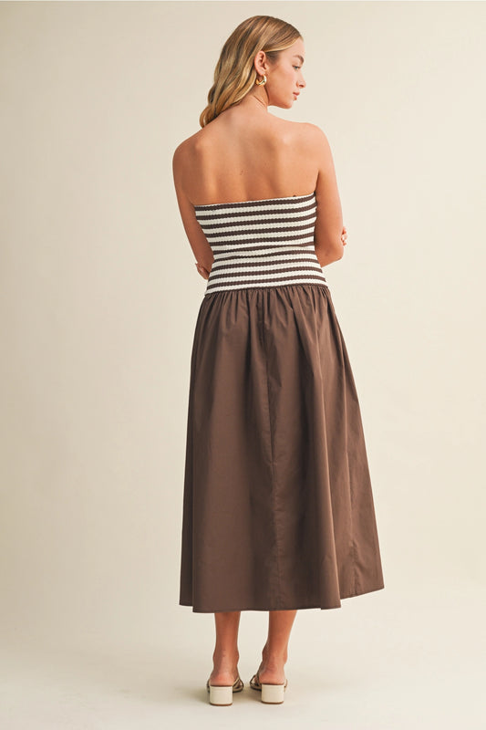 Brown and Cream Striped Tube Dress