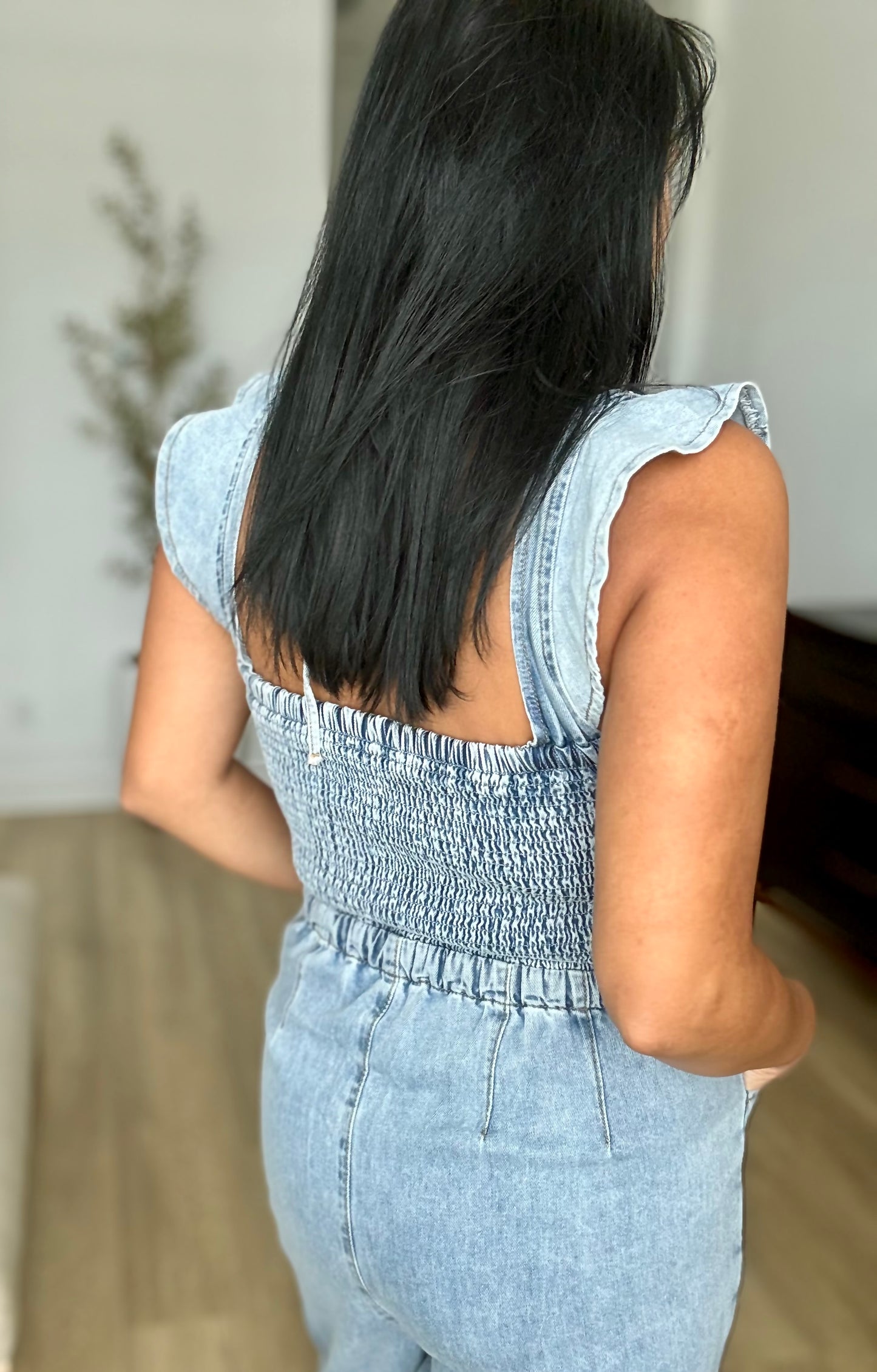 Open-Back Denim Jumpsuit