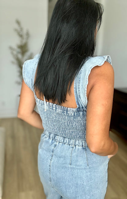 Open-Back Denim Jumpsuit