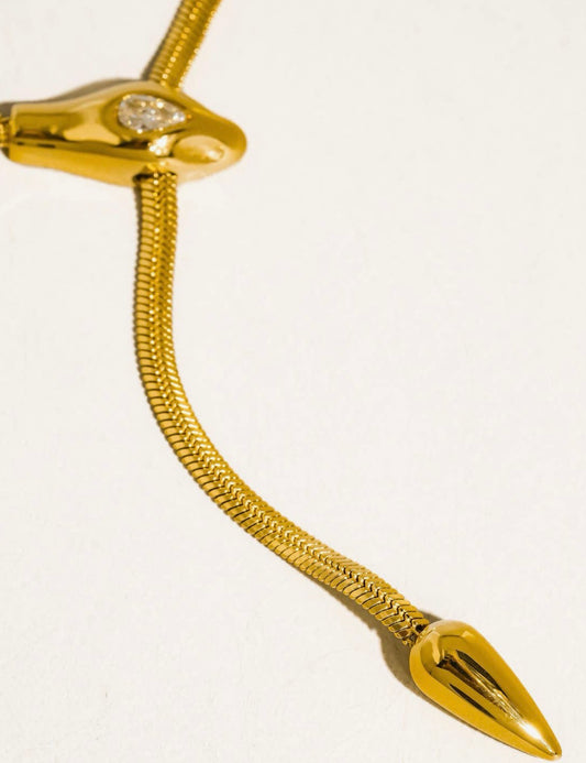 18K Gold Non-Tarnish Serpent Y Lariat Necklace