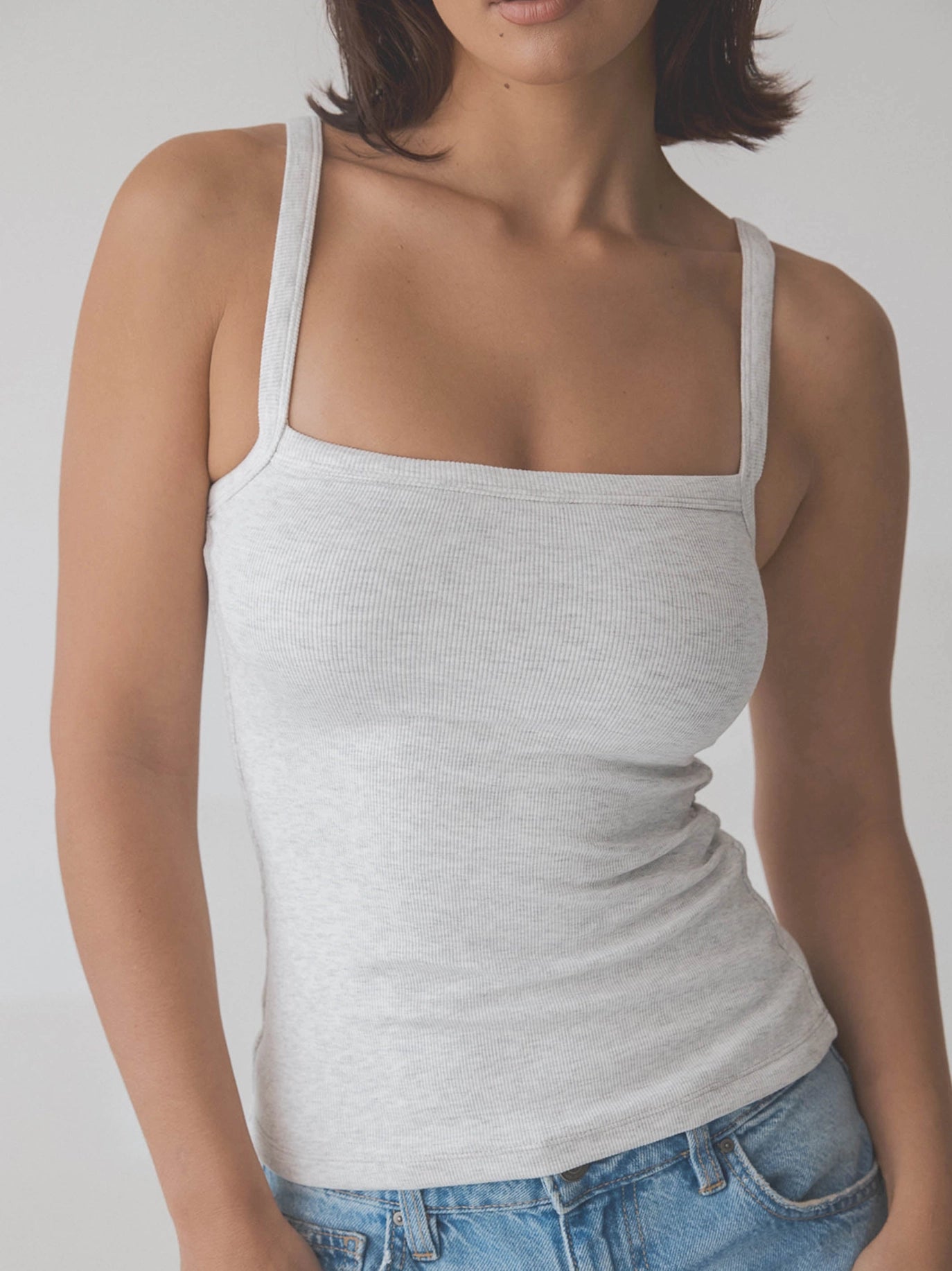 Gray Ribbed Square Neck Brami