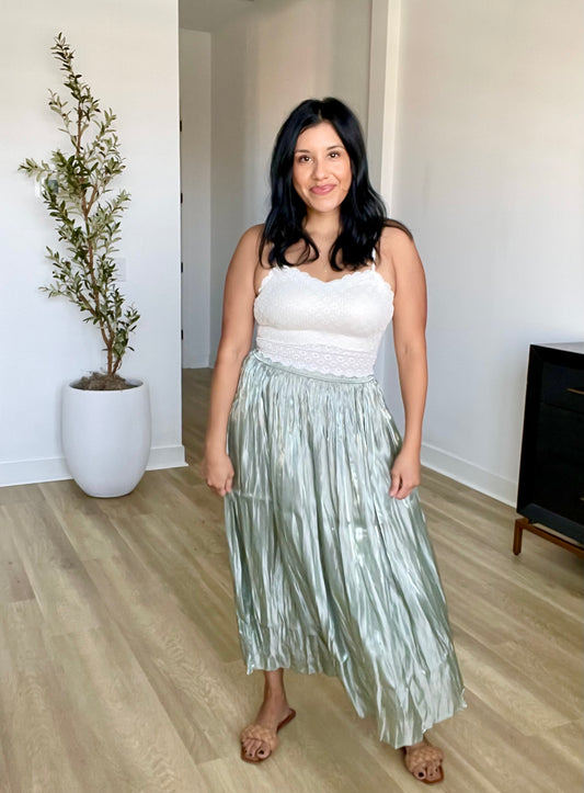 Sage Pleated Maxi Skirt