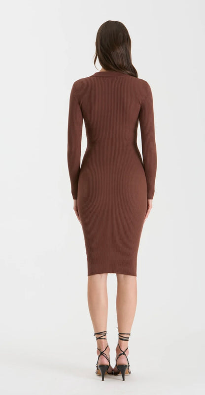 Collared Rib-Knit Midi Dress