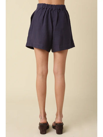 Navy Linen Tailored Shorts