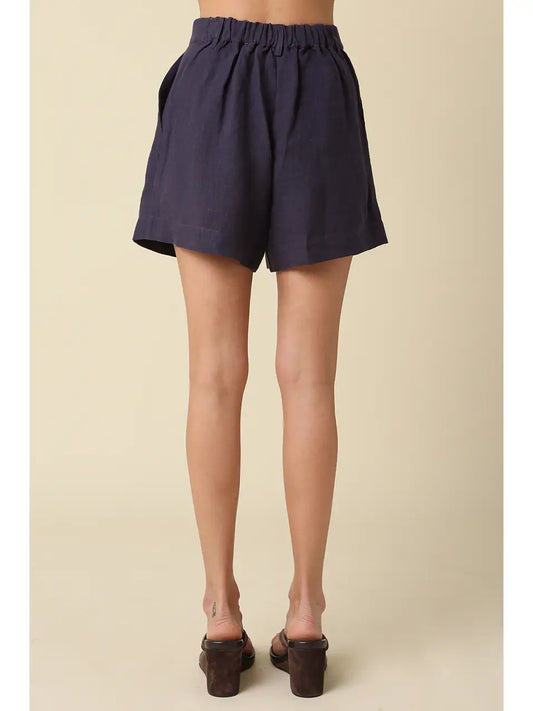 Navy Linen Tailored Shorts