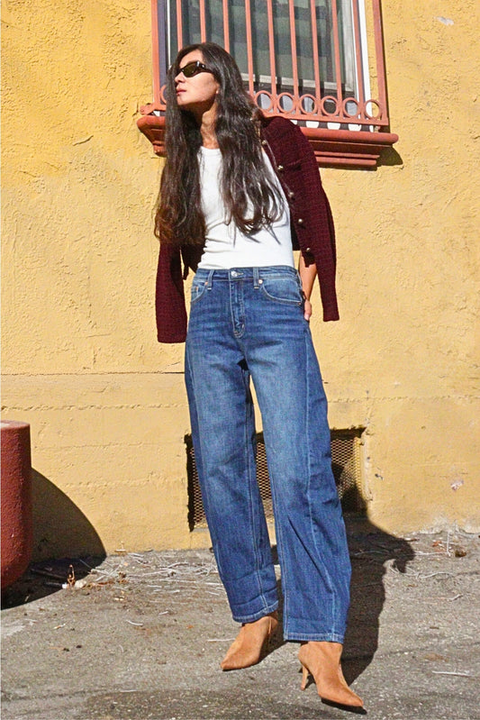 High Rise Relaxed Tapered Dark Wash Barrel Jeans