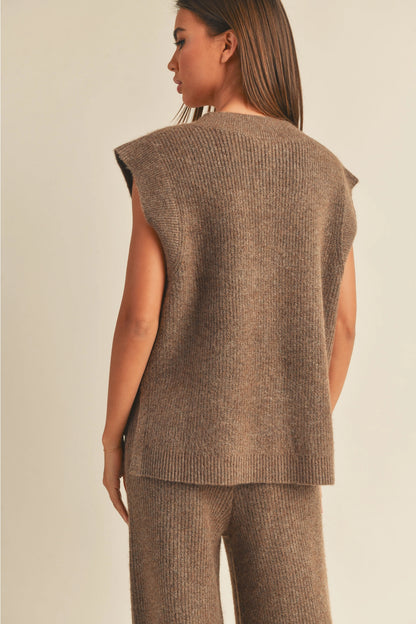 Brown V-Neck Sweater Vest Top