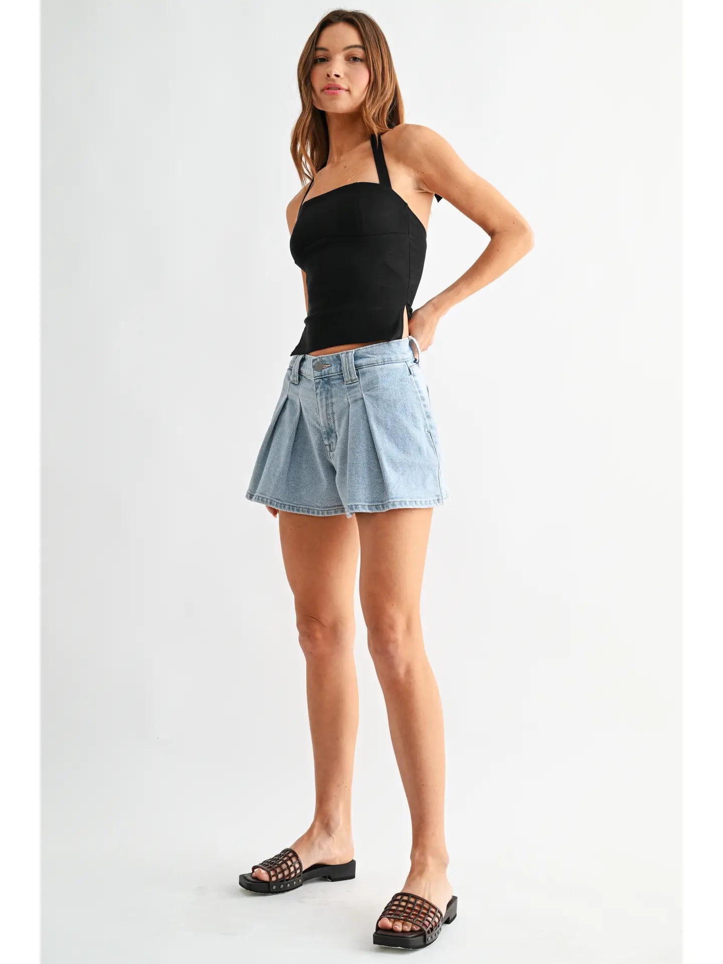 Pleated Bubble Denim Short
