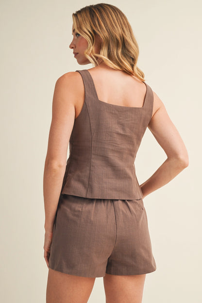 Tailored Square Neck Button Through Top