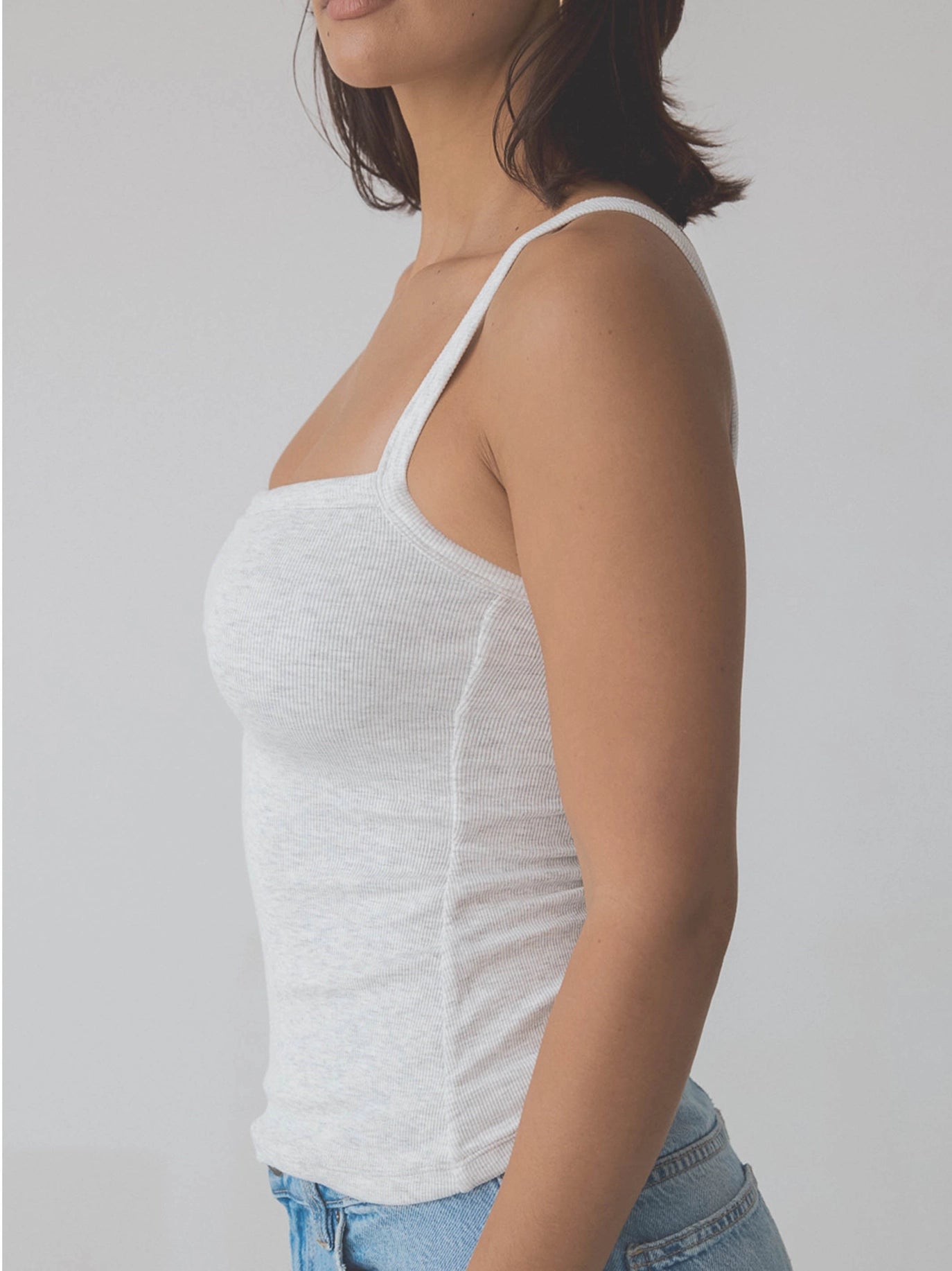 Gray Ribbed Square Neck Brami