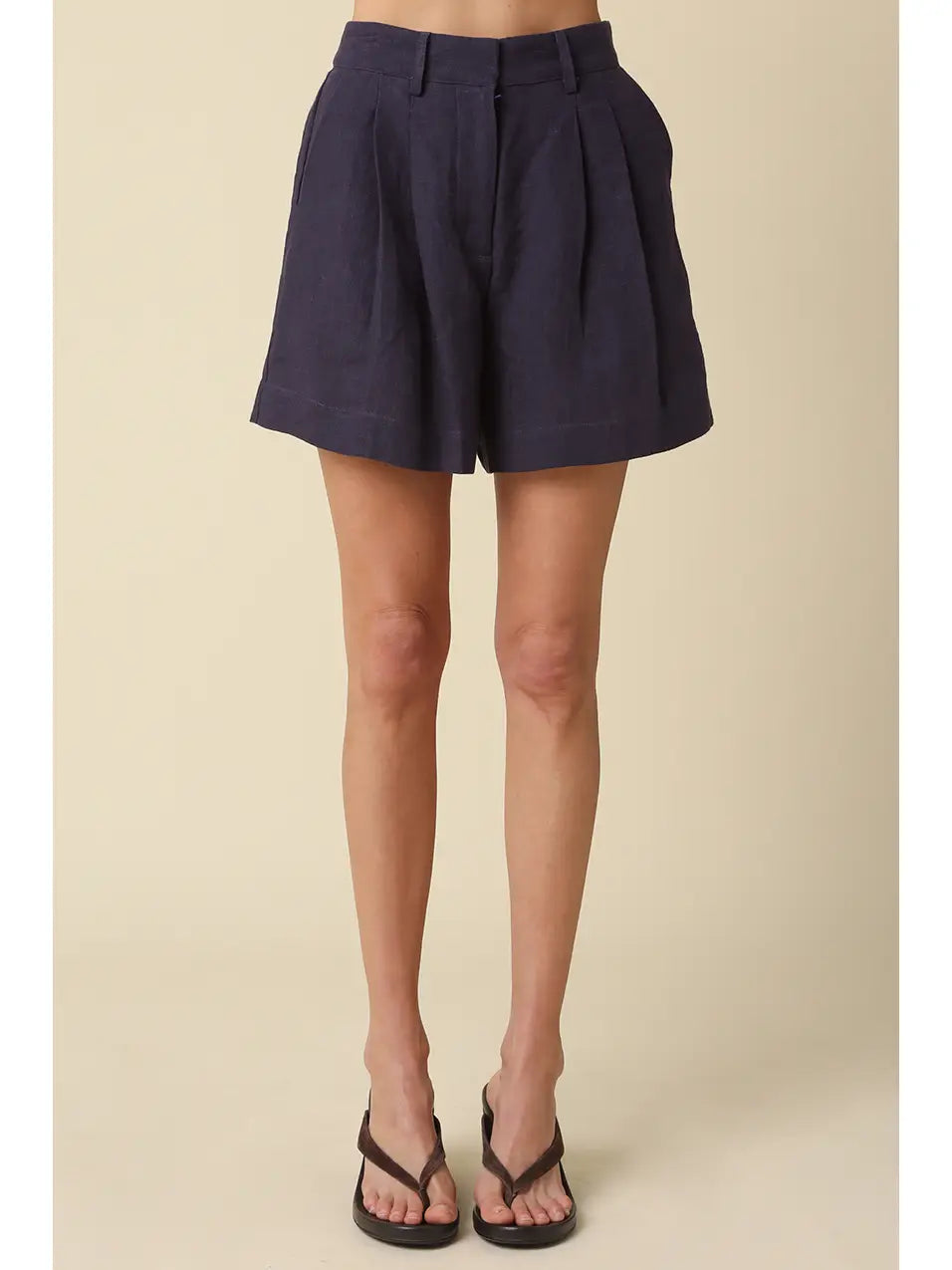Navy Linen Tailored Shorts