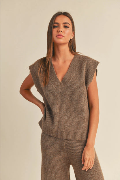 Brown V-Neck Sweater Vest Top