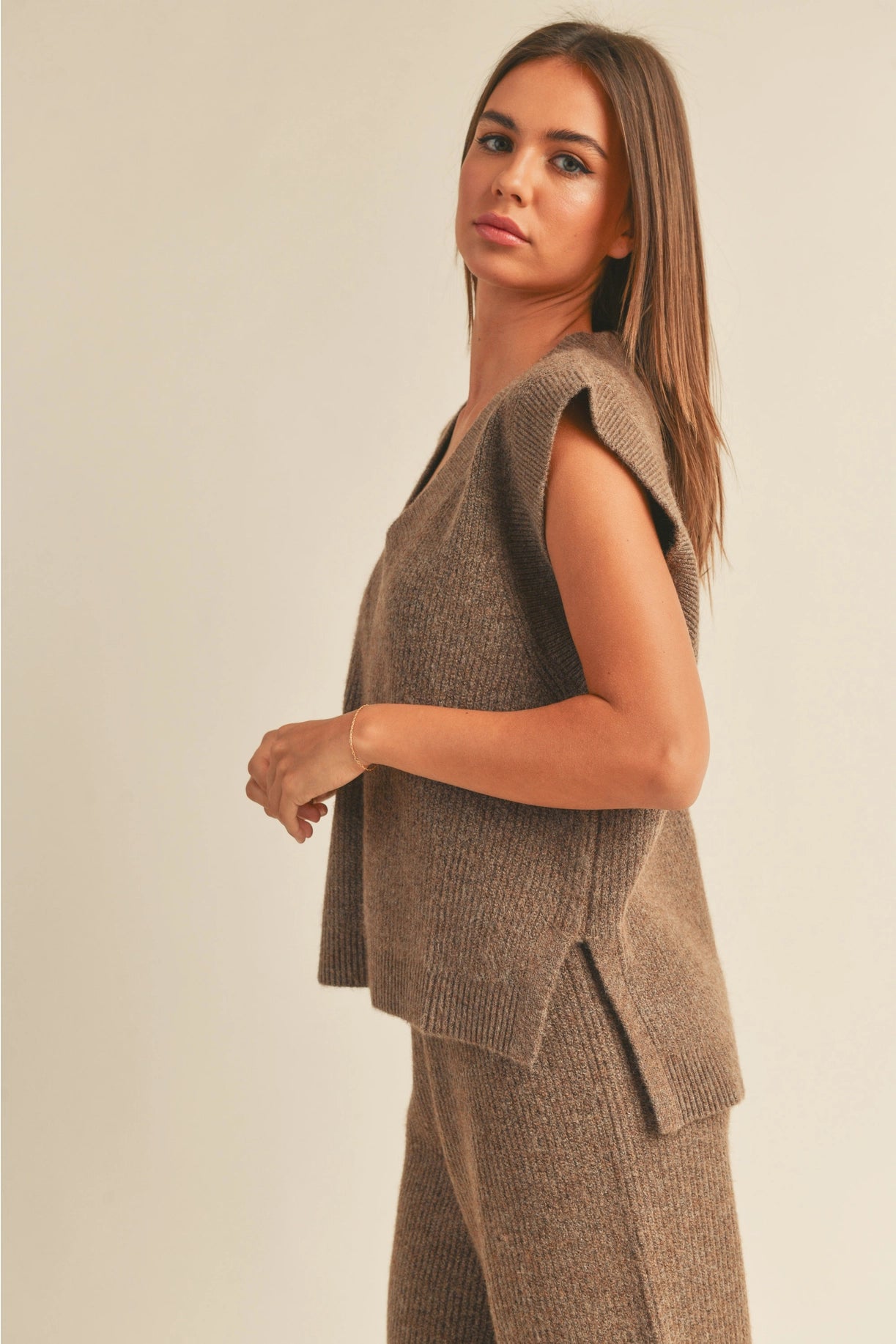 Brown V-Neck Sweater Vest Top