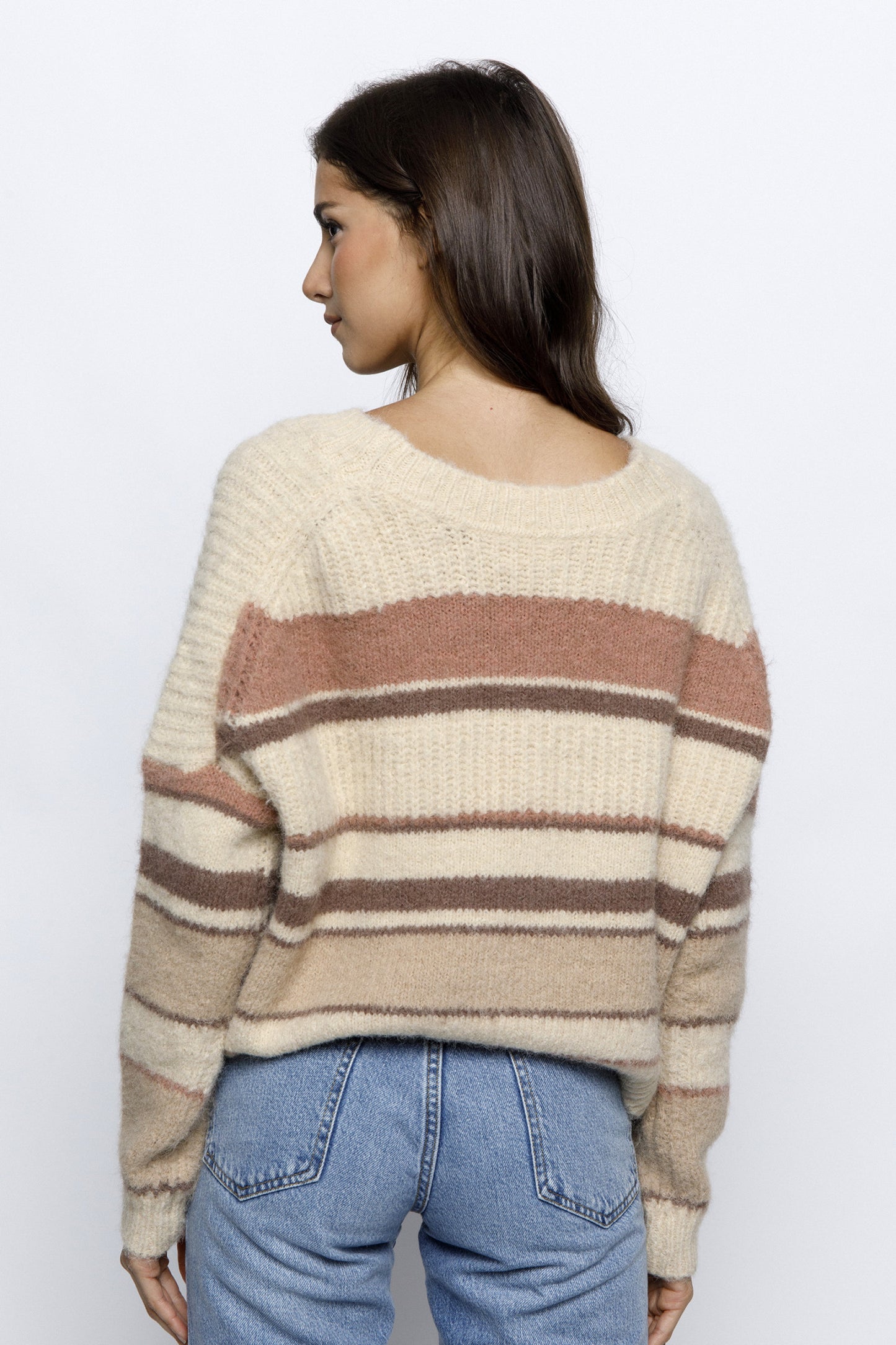 Neutral Striped Fuzzy Cardigan