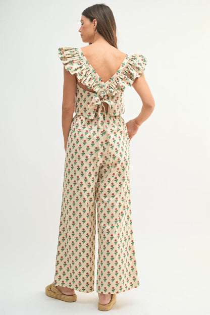 Sleeveless Cream Floral Print Set